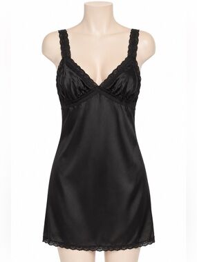 Vintage Jantzen Black Nylon Full Slip Lace Trim Size 46 Made in Canada